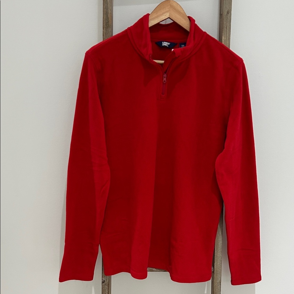 Lands' End Men's Vibrant Red 1/4 Zip Fleece Long Sleeve Sweater NWT